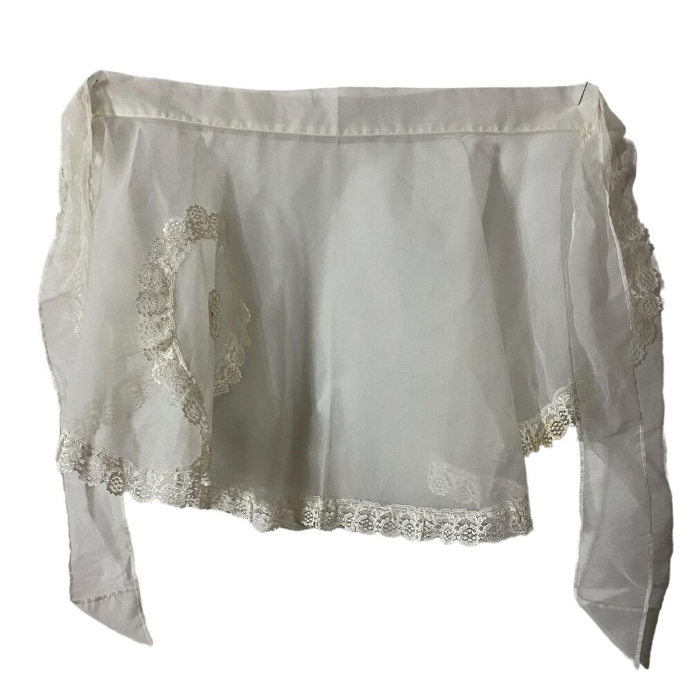 #5735 Womens Sheer Bride VTG White Lace Half Hostess Apron.